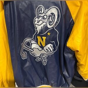 Vintage Us navy Varisty Letterman Jacket Navy Blue And Yellow steve and Barry’s